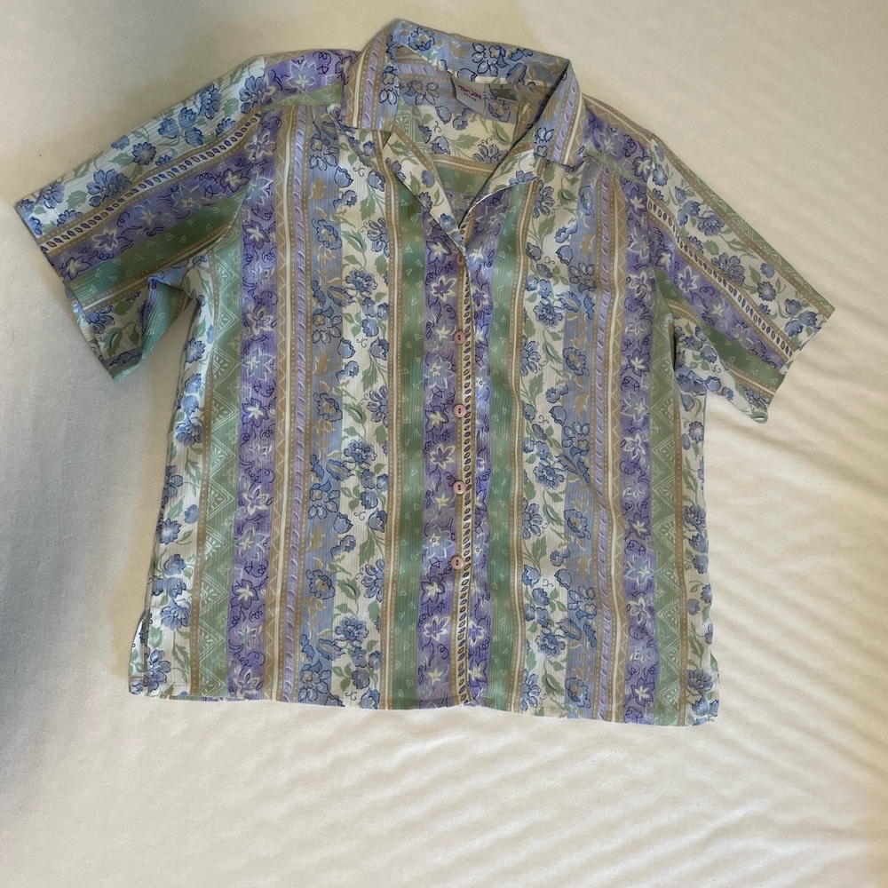 TanJay Men's Floral Striped Shirt - Blue and Green